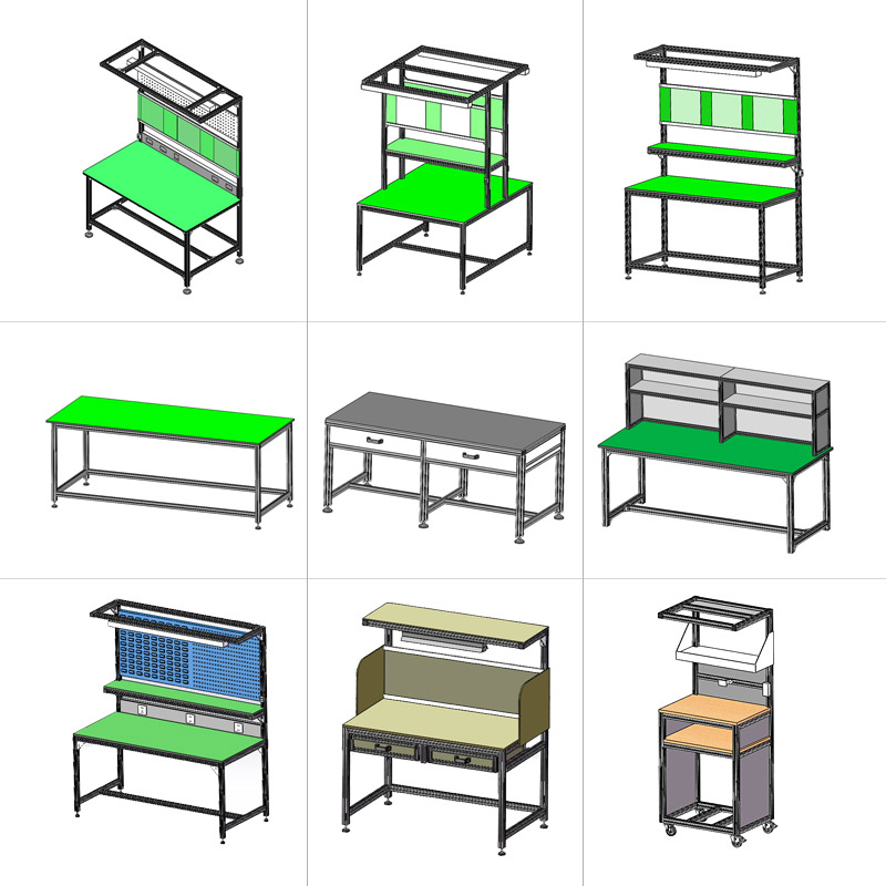 Établi de table de travail de montage de ligne de production d'usine avec le poste de travail de supports d'écoulement de profil en aluminium
